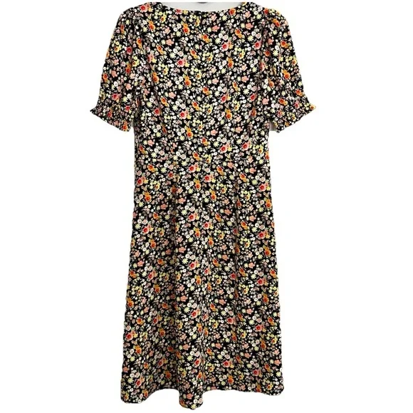 NEW LOFT Outlet Midi Floral Dress 4P Petite Wedding Guest Puff Sleeve V-neck‎ - Picture 6 of 11